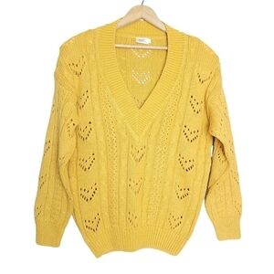 Vintage Wheat Yellow V-neck Cable Knit Sweater size Large